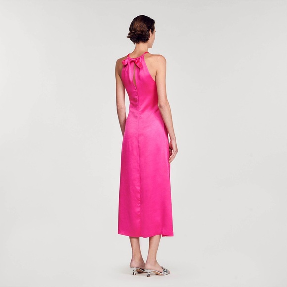 SANDRO Ruched Satin-Effect Maxi Dress - Picture 3 of 6